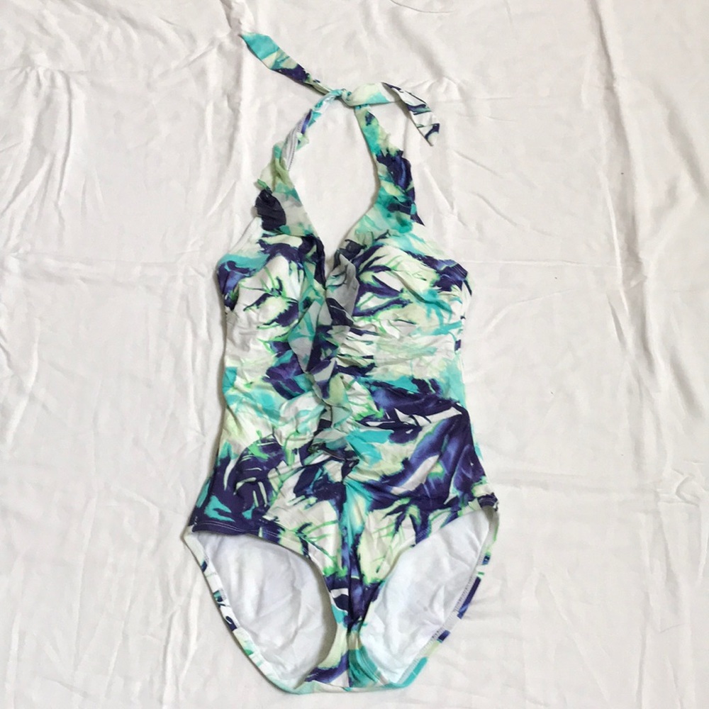 Halter Top, One Piece Swimsuit with Floral Design